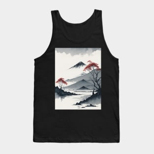 Serene Mount Fuji Sunset - Peaceful River Scenery Tank Top